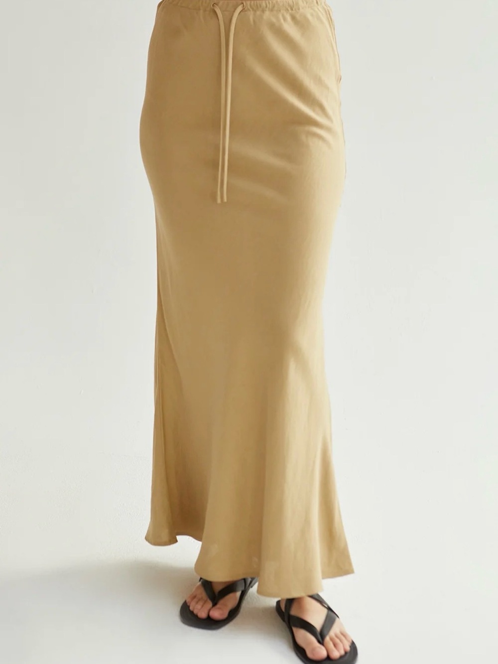 Crescent Tan Drawstring Maxi Skirt